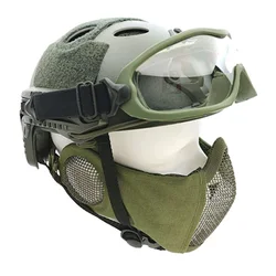 Casco táctico tipo PJ Airsoft Fast, máscara de protección para los oídos de malla plegable de media cara con gafas, conjunto de protección para Paintball