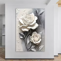 Estampados de flores blancas elegantes, impresiones de textura Floral blanca grande, póster artístico de pared de flores abstractas, pintura en lienzo Floral moderna