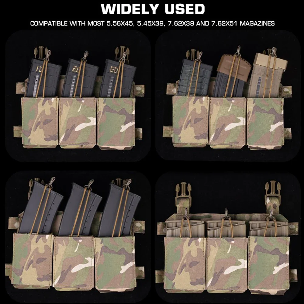 Bolsa táctica para revistas Triple 5,56 7,62, bolsa para Rifle y pistola con soporte de nailon, chaleco de caza, accesorio para aparejo de pecho - imagen 5