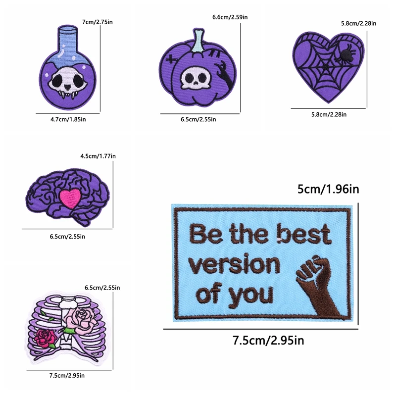 10 Uds. Parche de letras Punk mariposa/rosa/botella calavera parches bordados DIY parches termoadhesivos para ropa - imagen 2