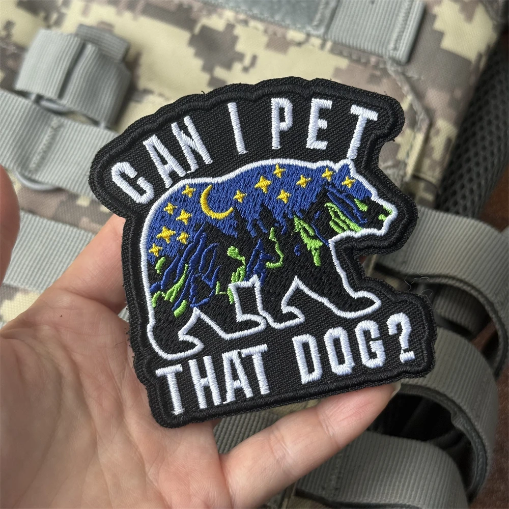 Insignia militar con parche táctico moral "¿Puedo mascota ese perro?" Parches bordados con gancho y bucle para ropa, pegatina para mochila - imagen 5