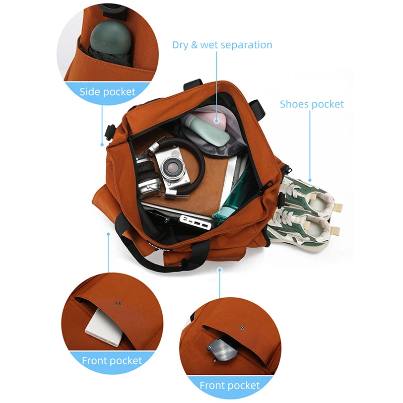 Bolsa de lona deportiva, bolsas de Yoga para gimnasio, húmedo y seco, con paquete de zapatos, para acampar al aire libre, senderismo, bolso grande de mano para equipaje de fin de semana - imagen 4