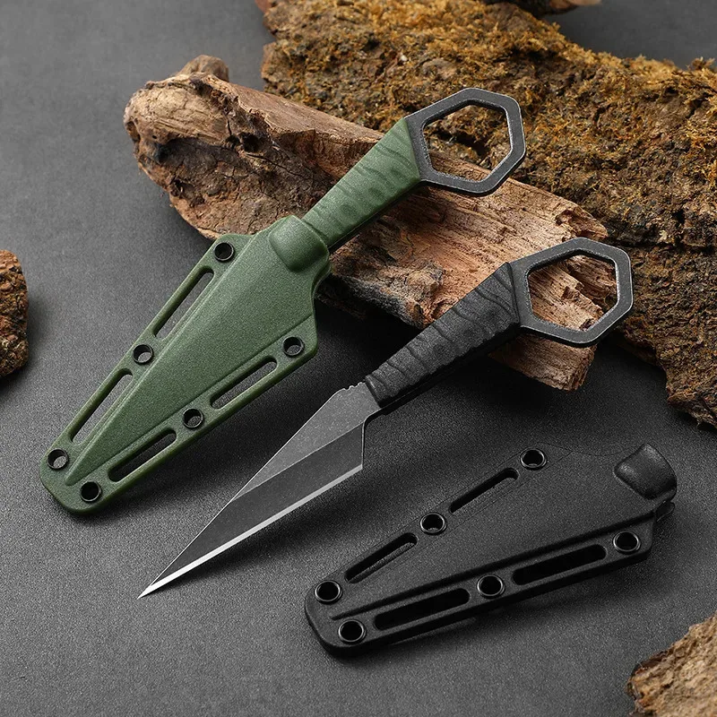 Cuchillo recto mini táctico con cordón para exteriores y pesca