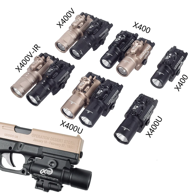 Airsoft SureFire Ultra X300 X400 X300U X300U-IR X400V serie pistola de Metal luz colgante linterna de caza compatible con riel de 20mm G17 G19 - imagen 3