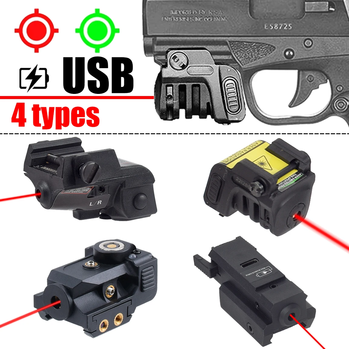 Mira láser táctica USB, luz de pistola compacta recargable, riel Picatinny para Glock17/19/20 - imagen 2