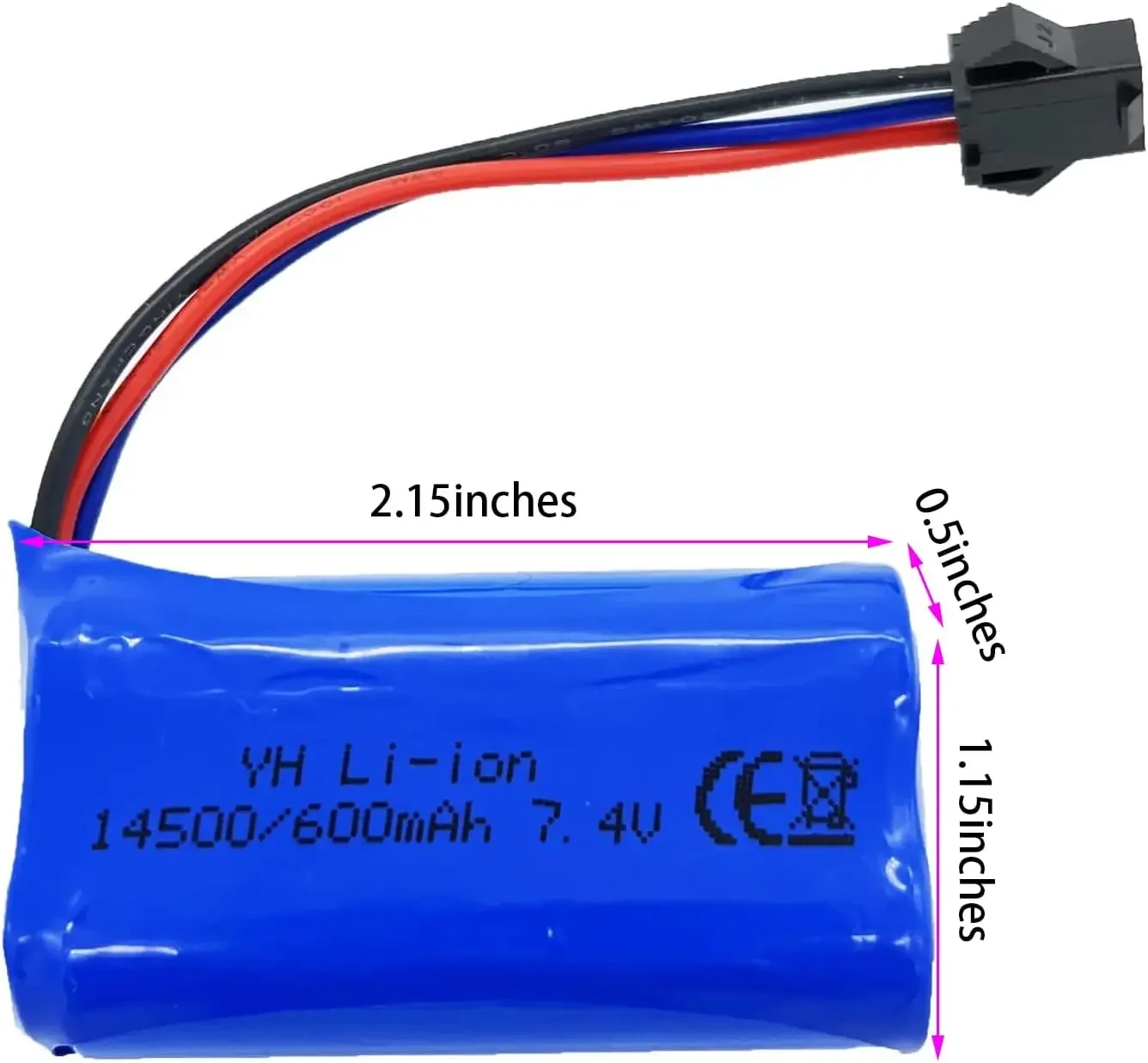 7,4 V 600mAh 14500 batería de iones de litio enchufe de SM-3P para Huina 1567/1568/1569 RC cargador/camión volquete/bulldozer camiones de juguete de construcción - imagen 3