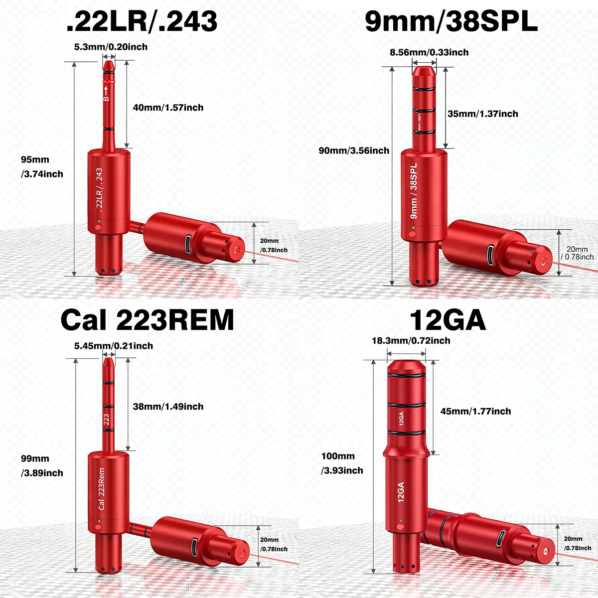 Mira láser táctica de punto rojo de 9mm, 22LR, 12GA, 7,62mm, bala de entrenamiento láser controlada por voz, cartucho de entrenamiento de fuego seco de 9mm
