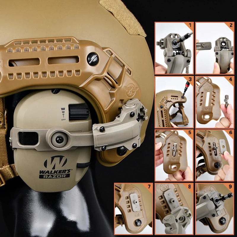 Soporte para auriculares para casco rápido colgante táctico 360 ° Adaptador de soporte para auriculares deportivos de impacto de rotación, soporte para auriculares ARCWalker's Razor - imagen 5