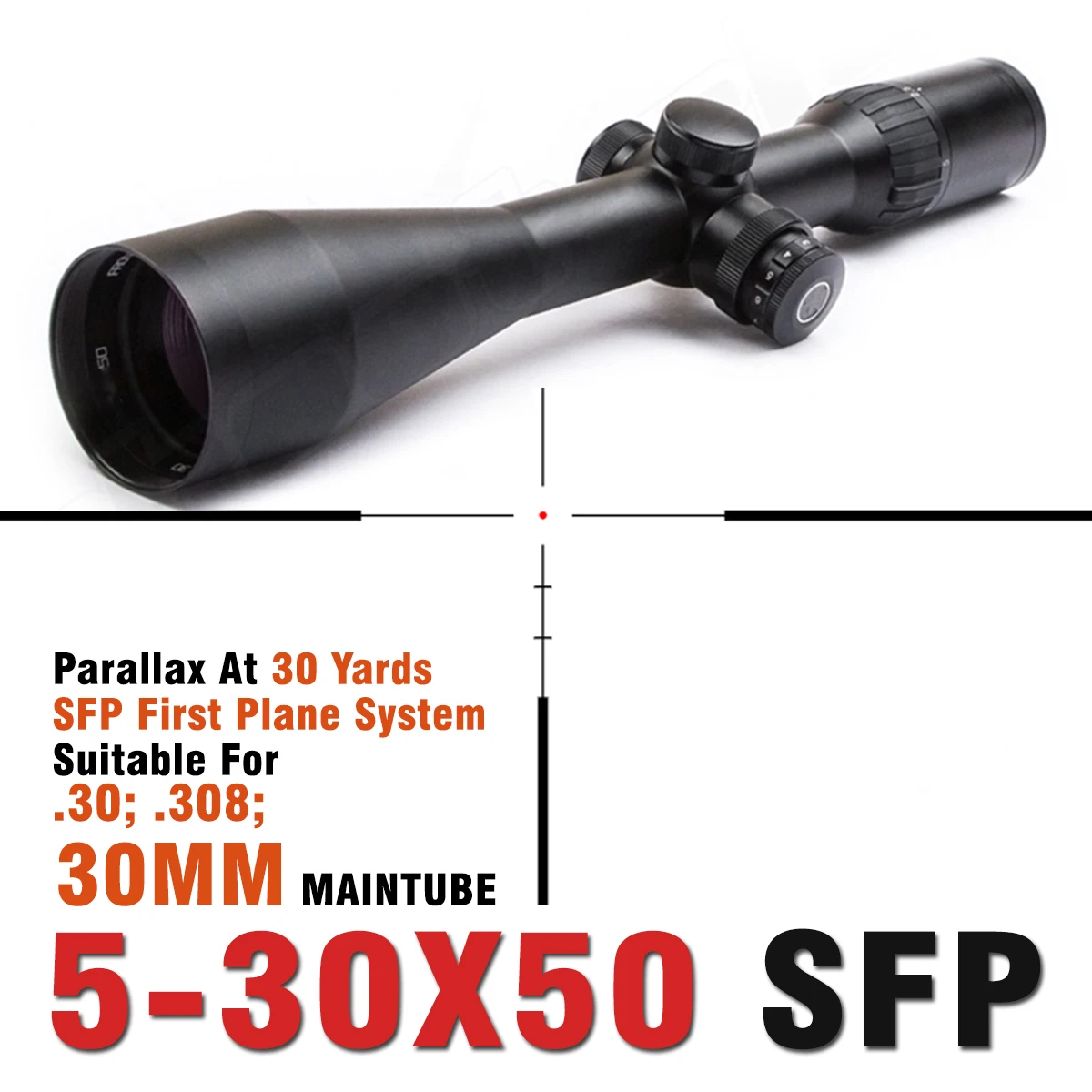 Alcance óptico de largo alcance, 5-30x50, SFP: segundo plano focal, mira telescópica MOA de caza de 30 mm