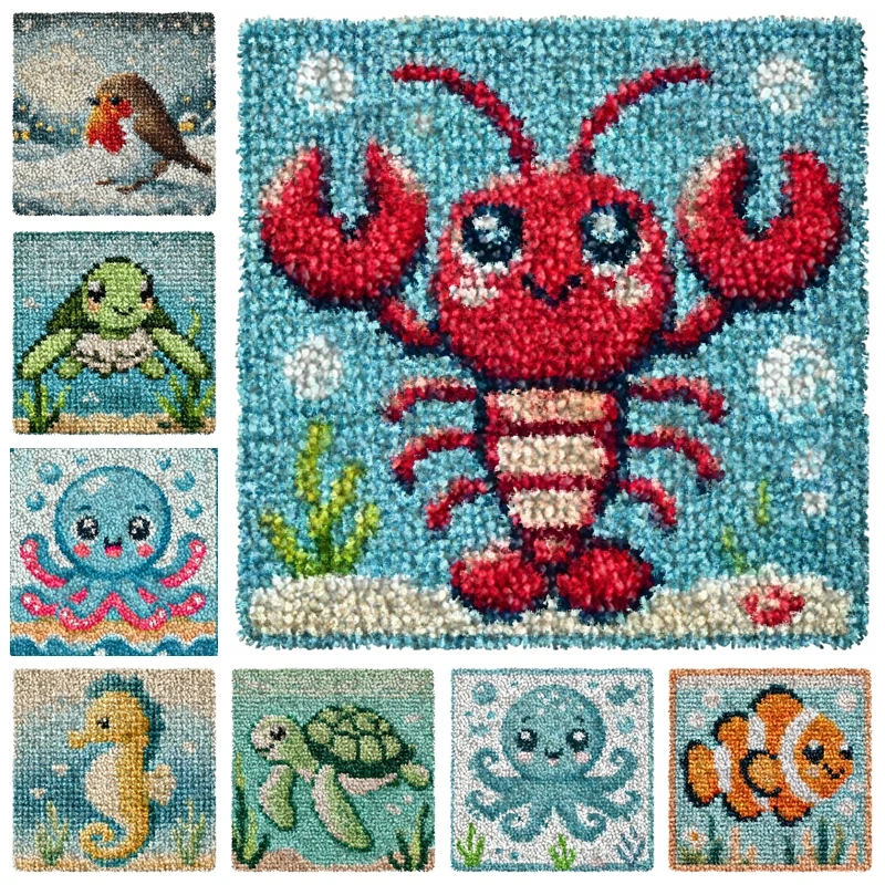 Kit alfombra gancho pestillo animales marinos – Artesanal infantil