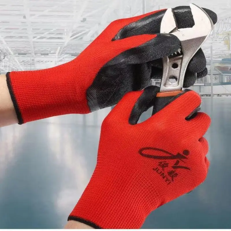 12 pares de guantes de trabajo de seguridad de látex grueso antideslizantes y resistentes al desgaste, guantes recubiertos de palma, guantes de trabajo para maquinaria de jardinería - imagen 3