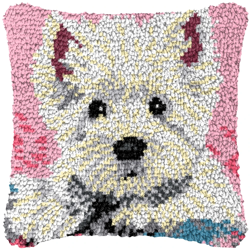 Lindo perro Rosa almohada alfombra bordado funda de almohada calabaza pestillo enganche Kits alfombra de musgo edificios alegría vacaciones Kits de punto de cruz - imagen 5