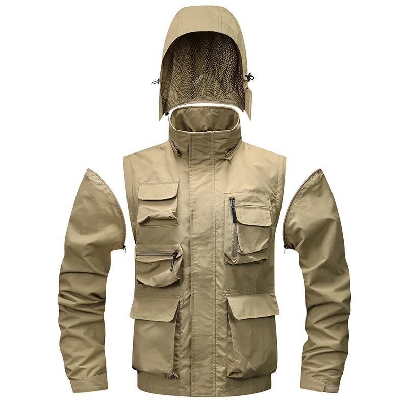 Nuevas chaquetas informales de trabajo para hombre, abrigos impermeables para exteriores, chaquetas de lana con múltiples bolsillos, abrigo con capucha desmontable a prueba de viento para otoño e invierno - imagen 3