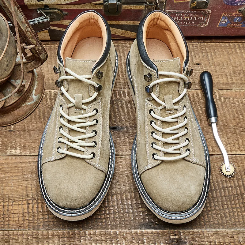 KOWM-zapatos de senderismo de piel de vaca para hombre, zapatillas impermeables para exteriores, botas de herramientas para motocicleta, zapatos tácticos, botas para caminar y cazar - imagen 3