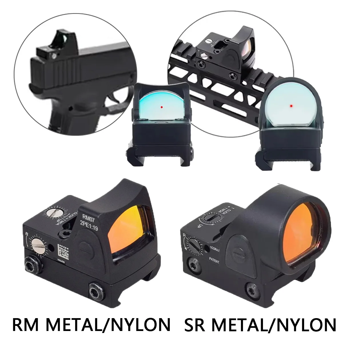 Mira telescópica táctica de punto rojo, NYLON RM de METAL para G17 G19, Base de mira trasera, armas Airsoft, mira telescópica AR15 M4, riel de 20mm para caza - imagen 3