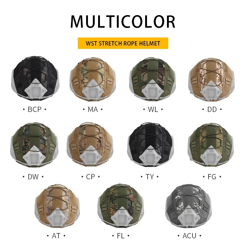 ​ Funda táctica para casco Fast MH PJ BJ OPS-Core, Airsoft, Paintball, cubierta de casco de corte alto, camuflaje con cordón elástico