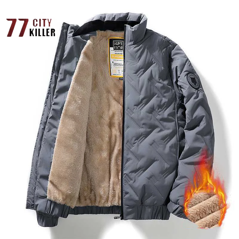 Parka cepillada de lana de cordero para hombre, cuello levantado, cremallera, chaqueta informal de moda, deportes al aire libre, abrigo de esquí de montañismo, Invierno