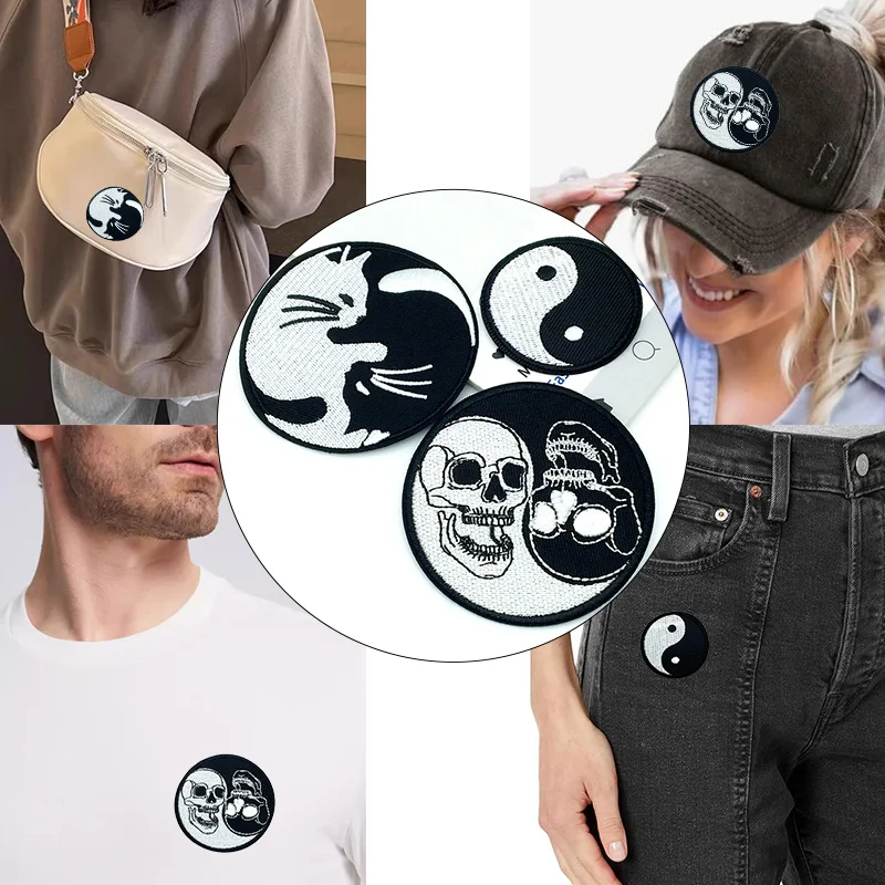 Parche termoadhesivo con patrón Punk Yin y Yang, fácil planchado/costura, para moda DIY, 3 uds. - imagen 3