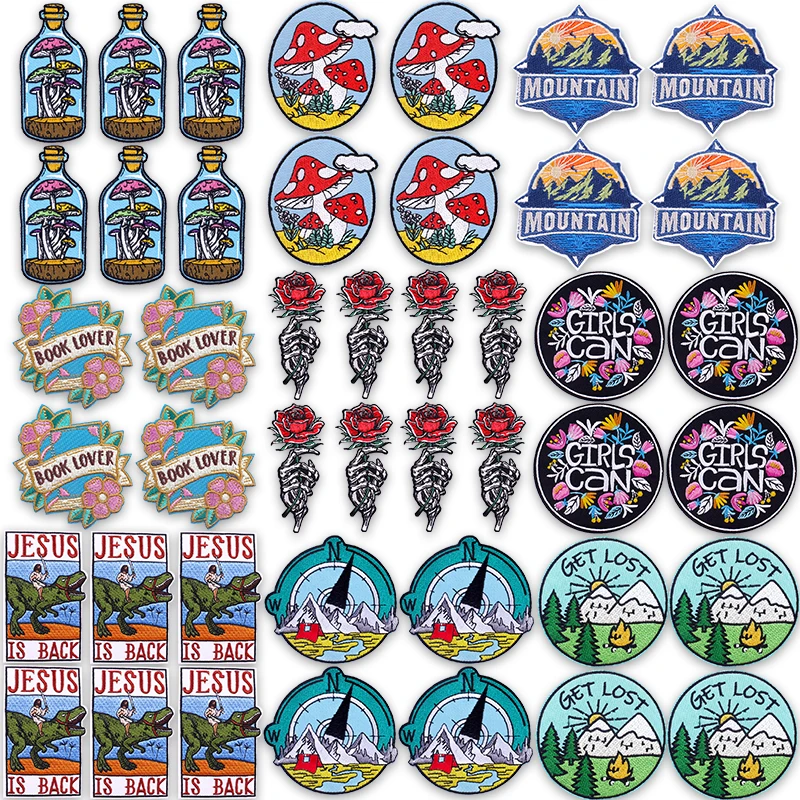 10 unids/lote parche bordado de calavera rosa chica puede planchar al aire libre insignia bordada para chaqueta mochila diseño rebeldes para mujeres