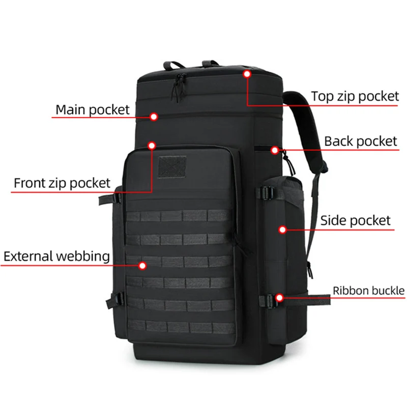 Bolsa de escalada grande para hombre, mochila de Trekking, senderismo, Camping, viajes al aire libre, paquete de equipaje deportivo Molle, mochila de viaje - imagen 5