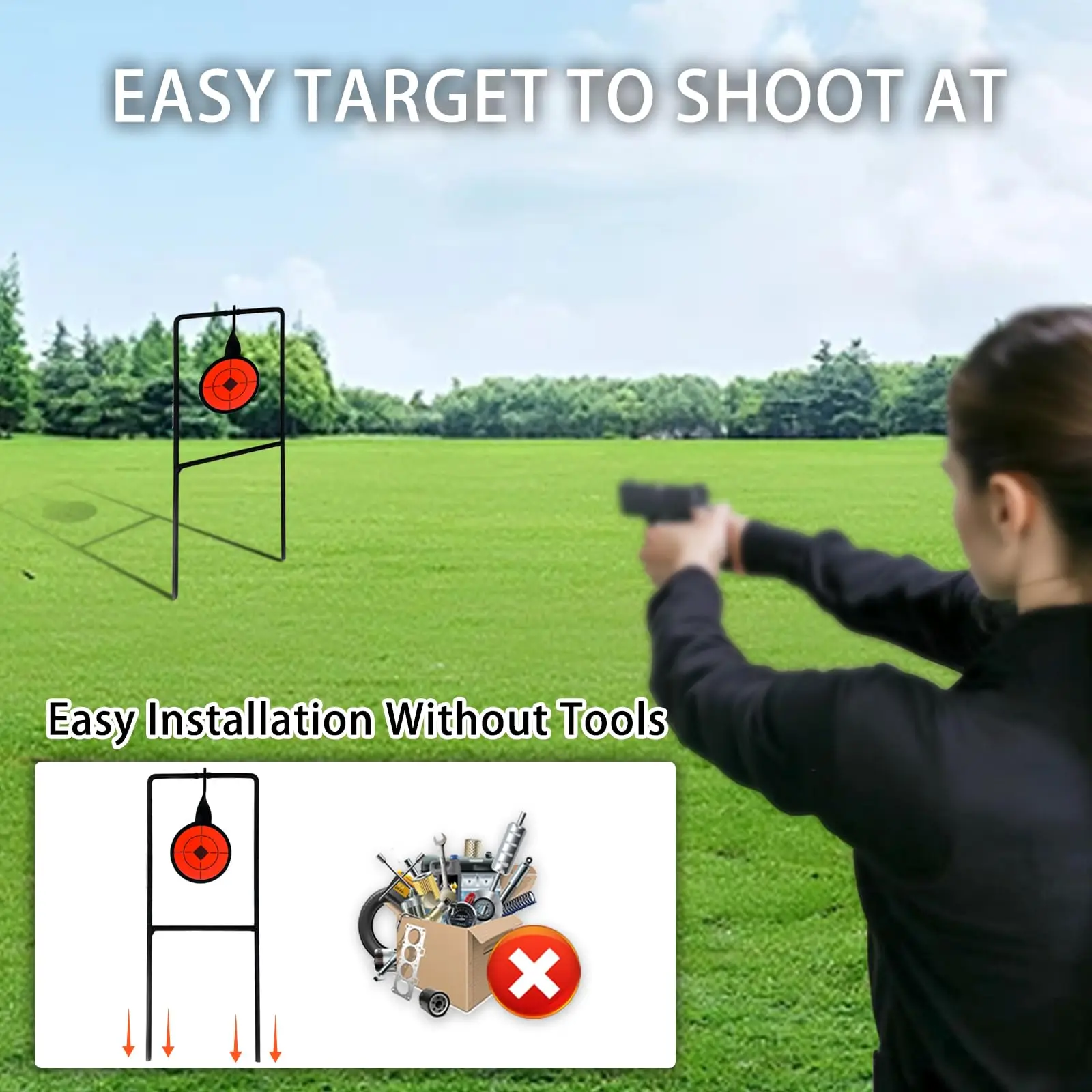 Reinicio automático del objetivo de tiro de metal 360 °   Objetivo giratorio de acero para pistola BB, Rifle, pistola Airsoft, práctica de tiro - imagen 2