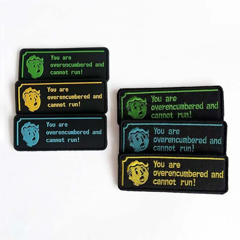 Parches de PVC con emblema de moral con texto inspirador, insignia táctica bordada con apliques de tela, 'You are overencumbered and cannot run' - imagen 5