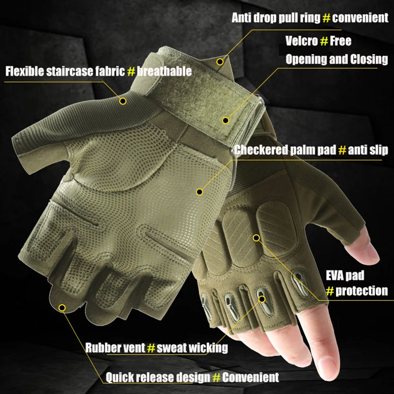 Guantes tácticos militares del Ejército para hombre, guantes de caza de combate sin dedos, Airsoft, escalada, Camping, senderismo, guantes de trabajo para motocicleta - imagen 2