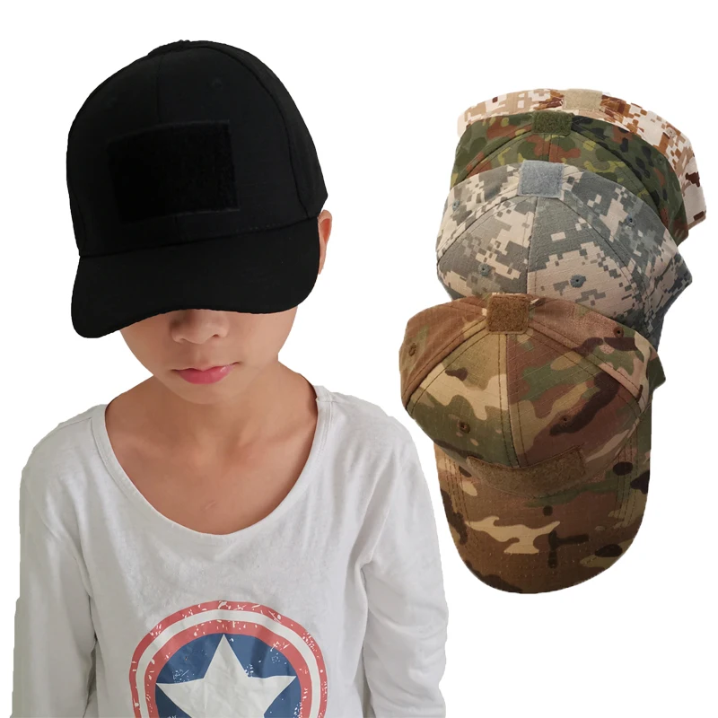 Gorros tácticos de camuflaje de algodón para estudiantes de verano para niños, gorras de caza en la jungla, gorras de béisbol ajustables de Hip-Hop para bebés y niñas - imagen 2
