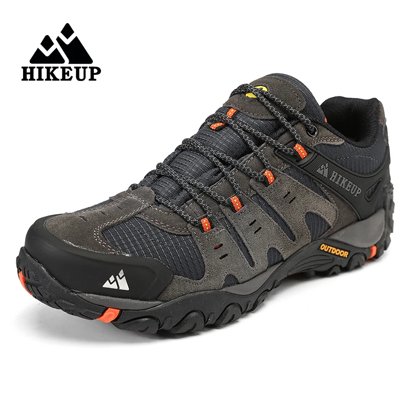 HIKEUP-zapatos de senderismo de cuero para hombre, calzado deportivo resistente al desgaste, con cordones, para escalada, Trekking y caza, novedad