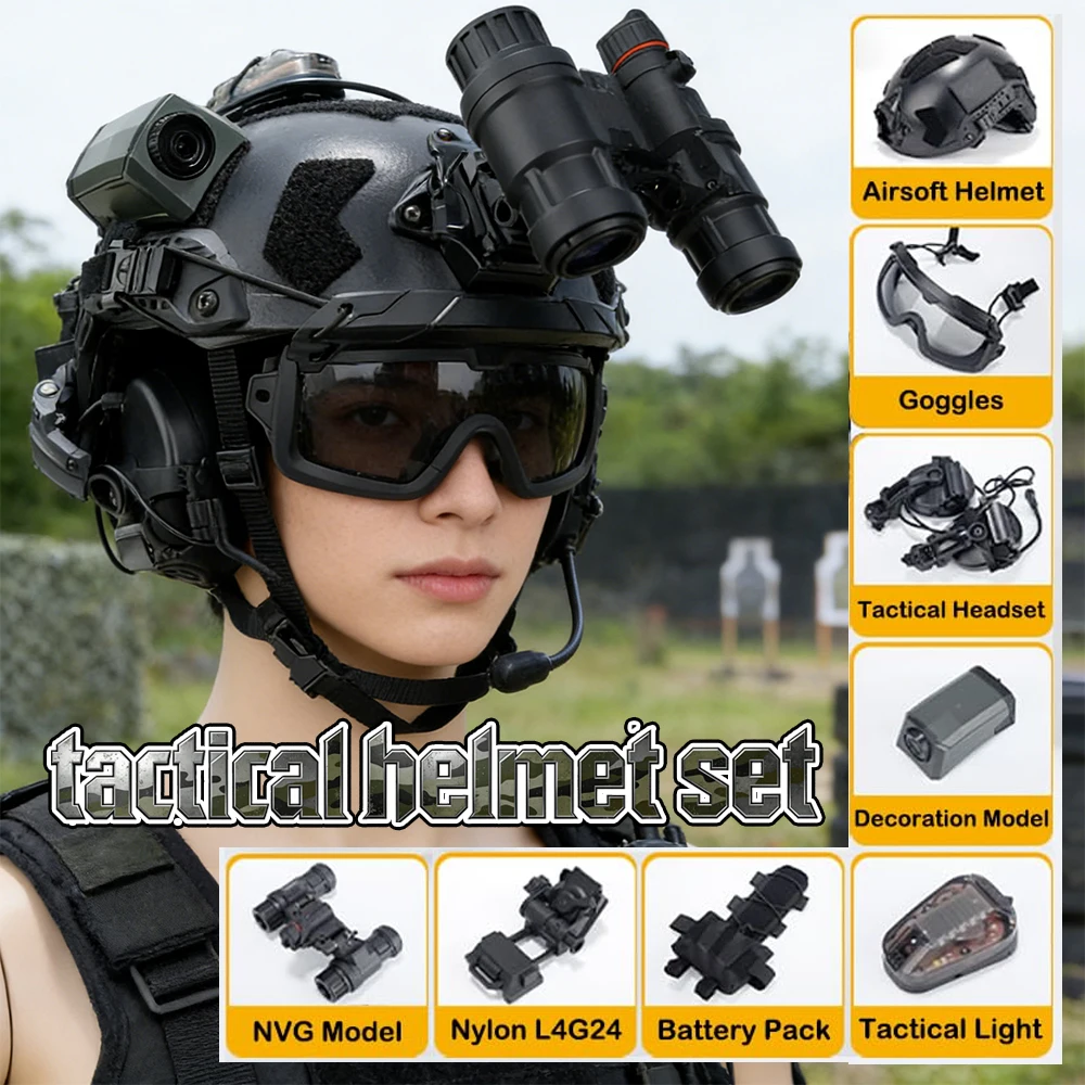 Casco táctico Airsoft Paintball rápido con juego de auriculares de comunicación gafas casco luz de señal para entrenamiento de caza de Paintball