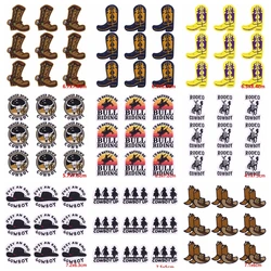 Parche bordado de vaquero para planchar en la ropa, parche bordado de herradura de bota de vaquero, lote de 10 unidades