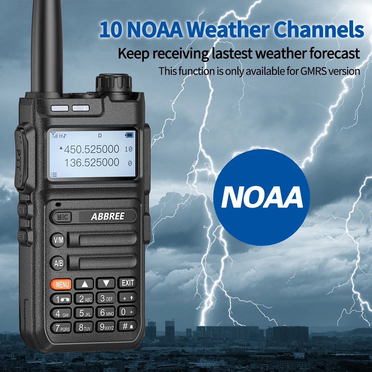 ABBREE AR-F5 copia inalámbrica frecuencia NOAA Walkie Talkie banda completa cargador USB de largo alcance alta potencia de mano para viajes - imagen 3