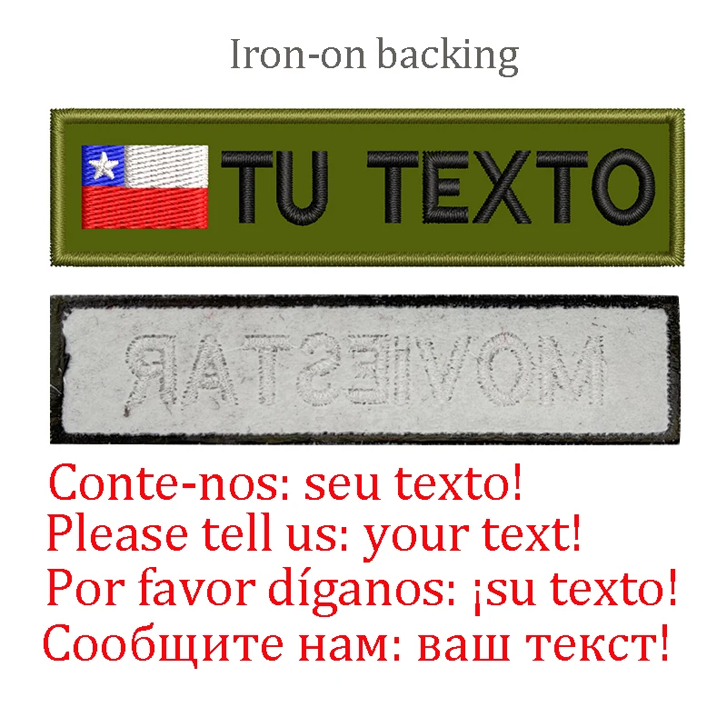 Parches de nombre bordados personalizados con bandera de Chile, insignias, pegatinas para coser en gancho, respaldo de hierro, transferencias para bolsas de pistola Airsoft del ejército - imagen 4