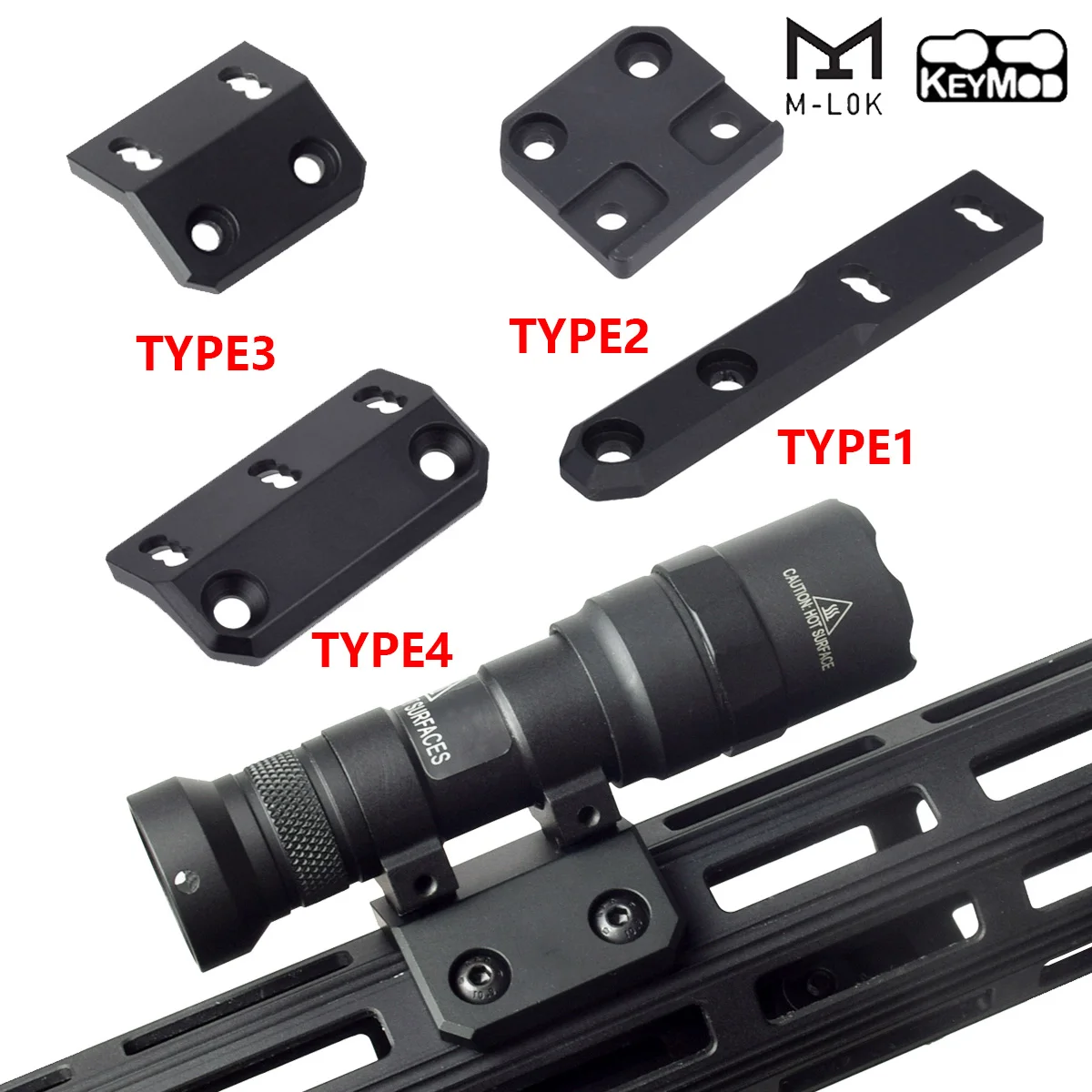 Soporte táctico de explorador compensado serie ARIS para Surefire M300 M600, compatible con Mlok Keymod, Base de riel, armas Airsoft, soporte para linterna