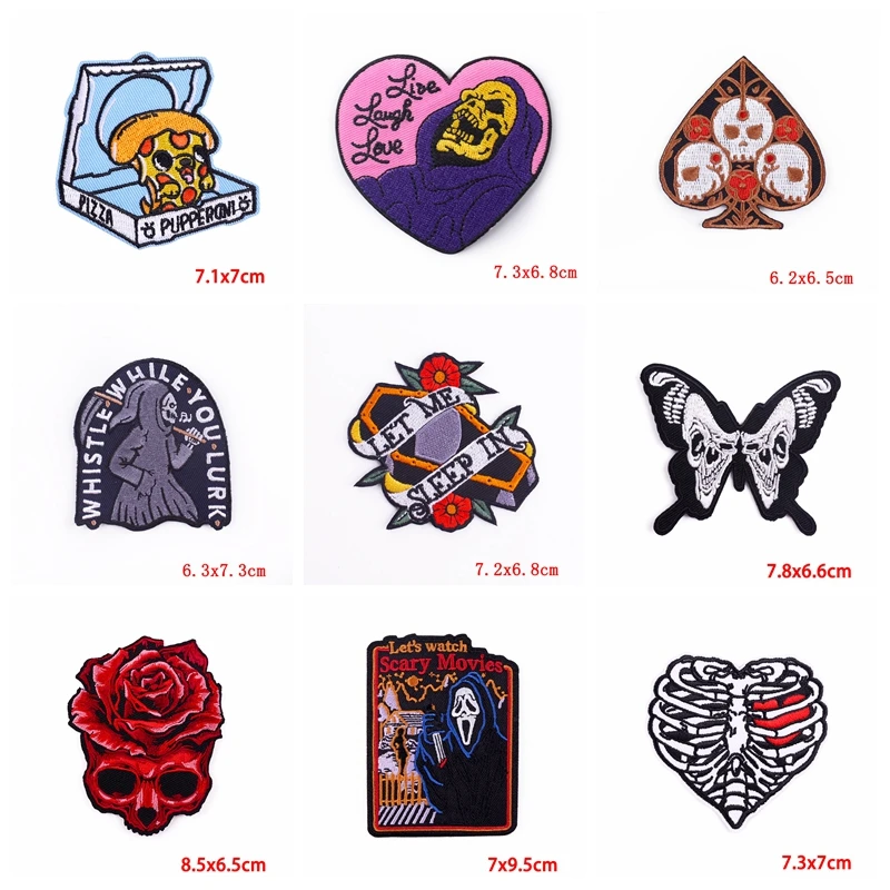 Prajna 10 unids/lote parche bordado de calavera Punk parches para planchar para ropa DIY parches de esqueleto de roca en ropa pegatinas para planchar - imagen 3