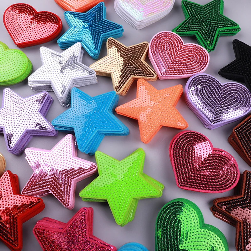 10 Uds. Parche de lentejuelas con estrellas y corazones de amor, parches bordados con lentejuelas, parches para planchar, ropa DIY, sombreros, decoración, pegatinas para coser - imagen 5