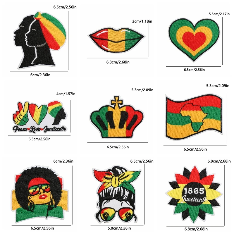 10 unids/lote, parches bordados negros del Día de la independencia con tema de unidad, parches para planchar DIY para ropa, chaquetas, sombreros, insignias de costura - imagen 2