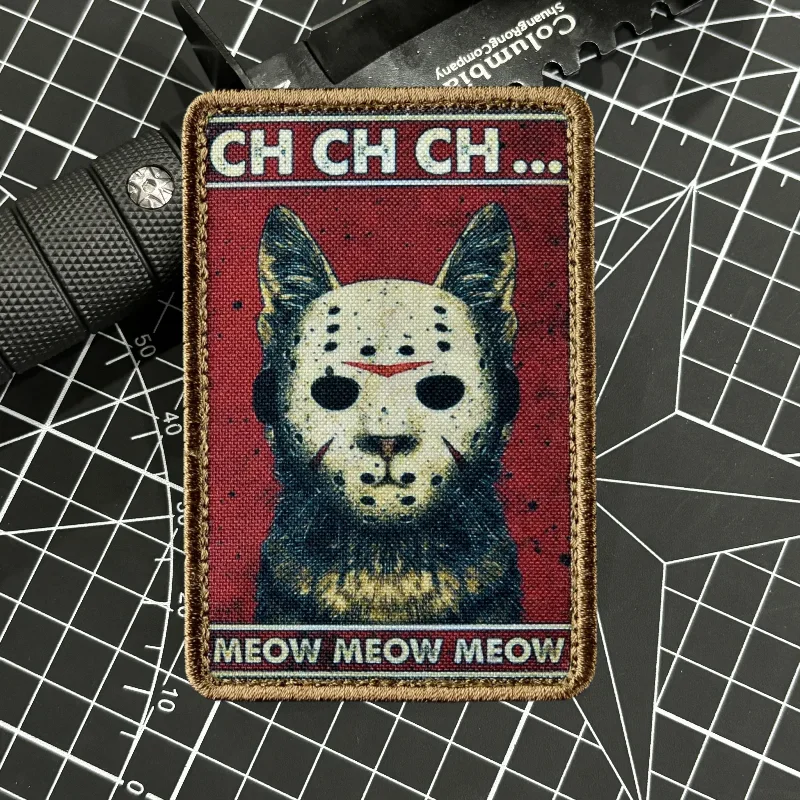 Parche de gato Meow para ropa, máscara de Terror, emblema de gancho y bucle impreso de gato, insignia de moral del ejército militar, brazalete, bolsa táctica, accesorios - imagen 2