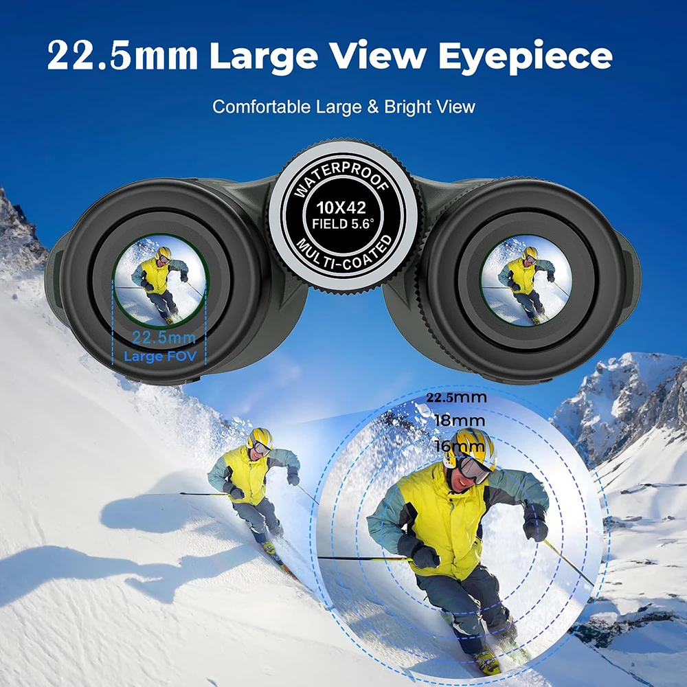 Binoculares 10x42 para adultos, binoculares profesionales con lente de prisma BAK4 de techo HD para observación de aves, caza, viajes, deportes, campamento de crucero - imagen 5