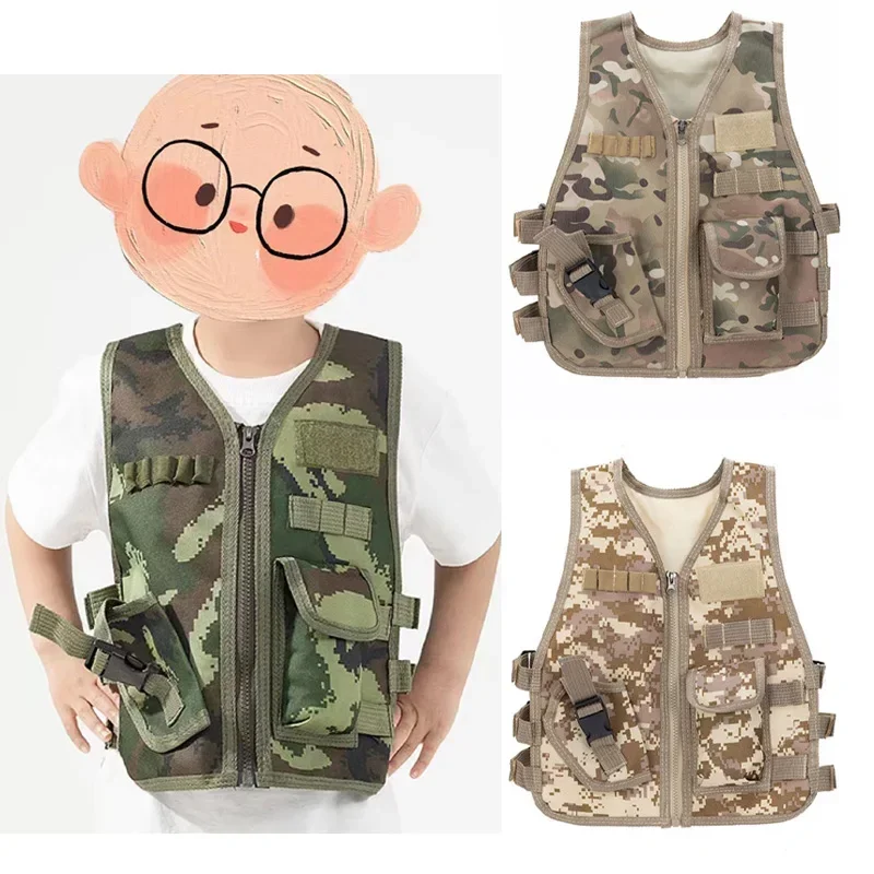 Chaleco táctico para niños, chaqueta de juego CS Airsoft de caza de camuflaje, chalecos de combate de entrenamiento militar, chaleco de francotirador Cosplay - imagen 2
