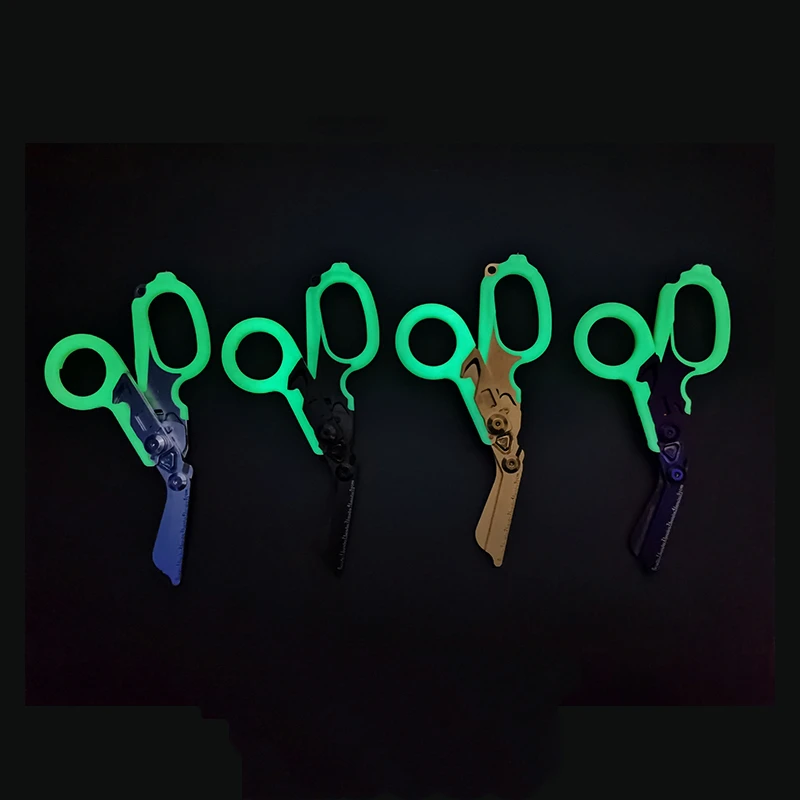 Tijeras multifunción que brillan en la oscuridad, funda luminosa de acero inoxidable, herramienta plegable EDC, bolsa médica, hebilla de tijeras tácticas - imagen 3