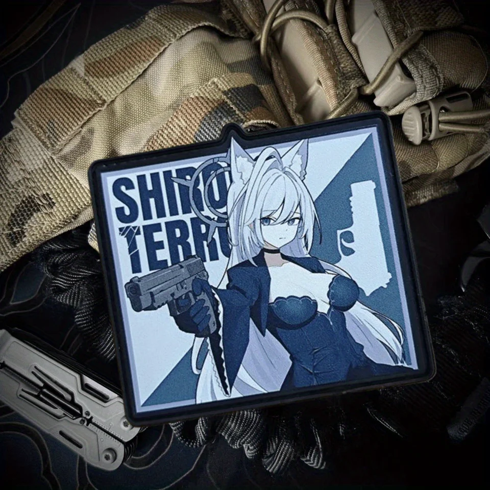 Parche impreso Da Bai Zi de archivo azul, emblema de gancho y bucle de chica de Anime, insignia de moral militar, brazalete, ropa Chevron, pegatinas para mochila