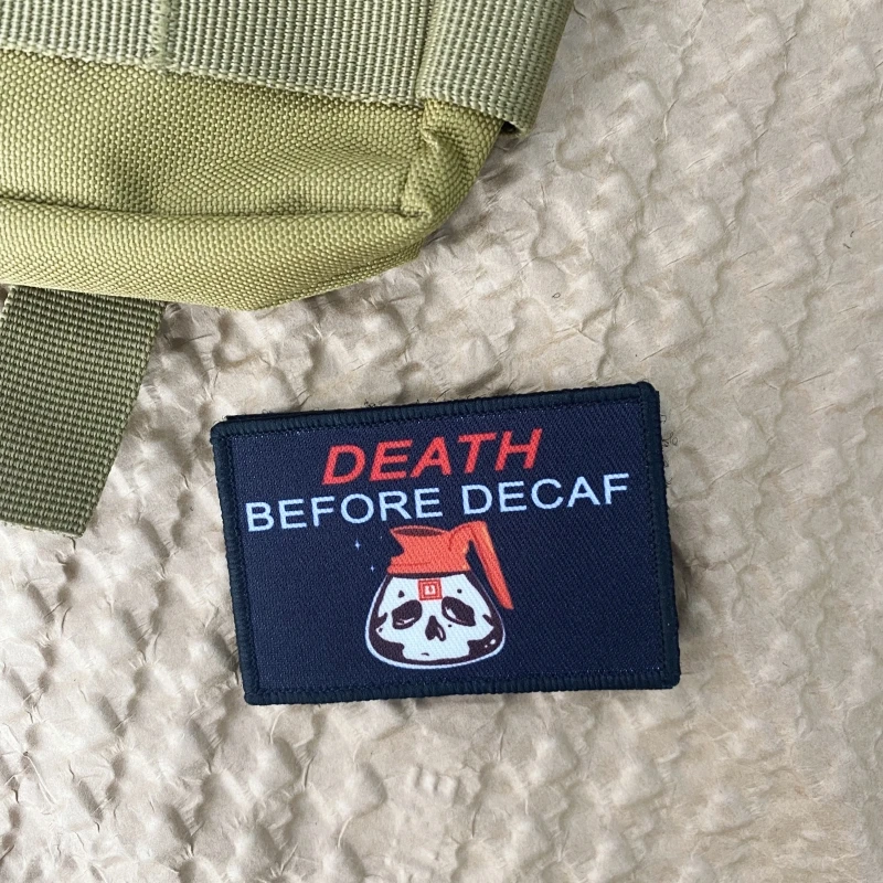 Insignia de moral de café con calavera de la muerte, parches bordados, emblemas, Skeletor, desaprobada, marca de tejido, pegatinas tácticas para mochila - imagen 3