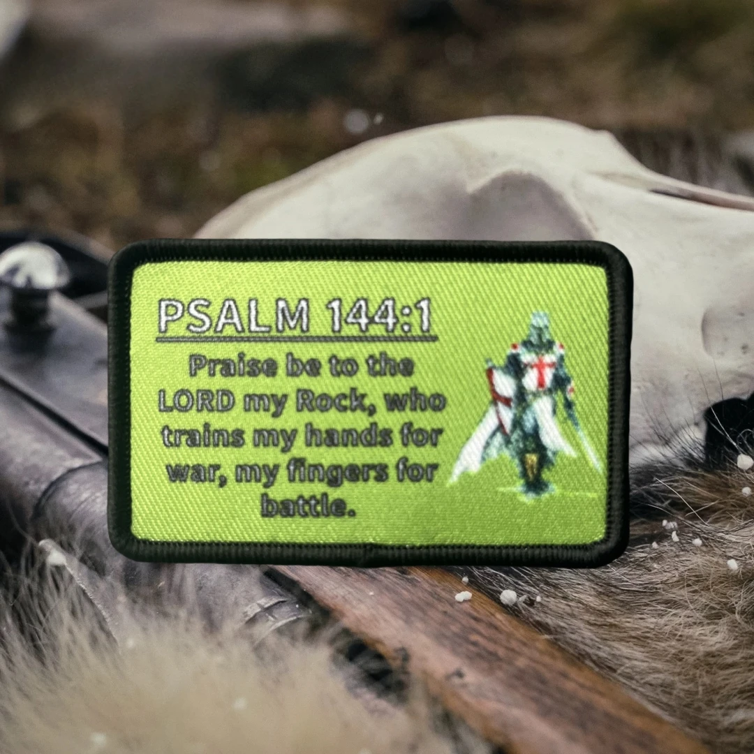 Salmo 144:1 con insignia de moral templario, parches de gancho y bucle impresos, brazalete militar táctico, pegatinas para mochila - imagen 5