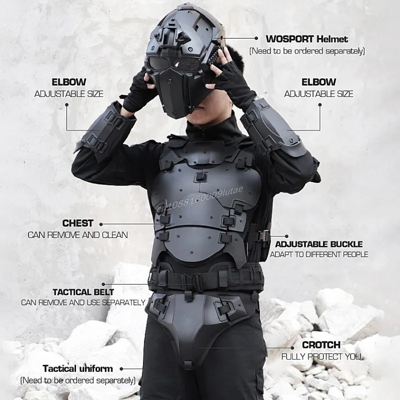 Conjunto de protección de chaleco de armadura táctica, cinturón MOLLE ajustable, codera, protección de ingle y entrepierna, equipo de caza Airsoft, armadura corporal - imagen 4