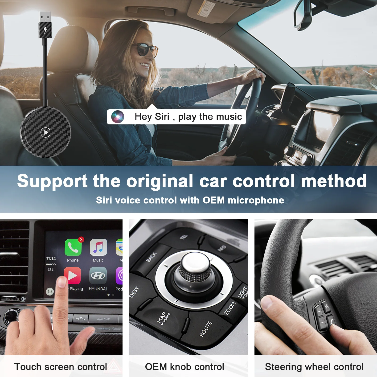 Adaptador inalámbrico CarPlay para coche, Dongle con cable de fábrica, compatible con coches de 2015 y iPhone iOS 10 + - imagen 3