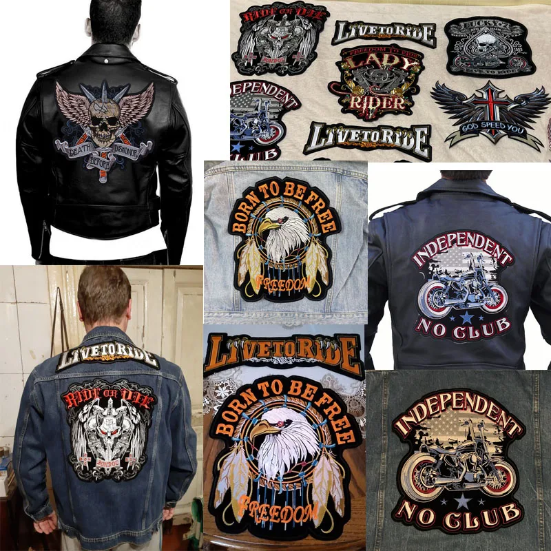 Parche bordado en la parte trasera de la motocicleta, parches de motorista en la ropa, chaqueta de cuero, coser DIY, Punk/calavera/Águila, parches para planchar en la ropa - imagen 2
