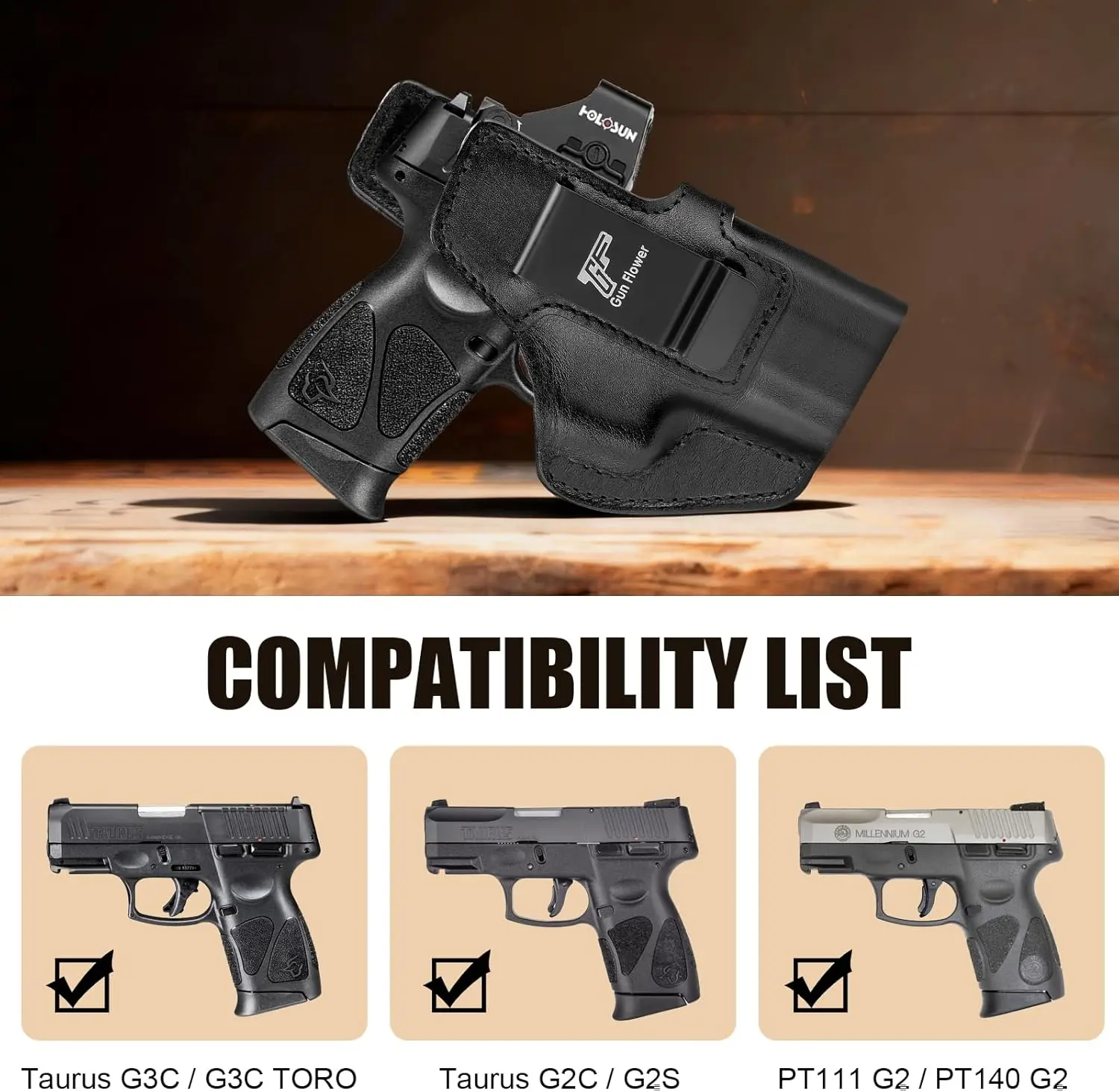 Para Taurus G3C/ G2C/ G2S/ G3C Toro/ TX22 Compact/ PT111/ PT140 G2, funda de cuero IWB, cinturilla interior, cinturón de 1,5 "-1,75", mano derecha - imagen 2