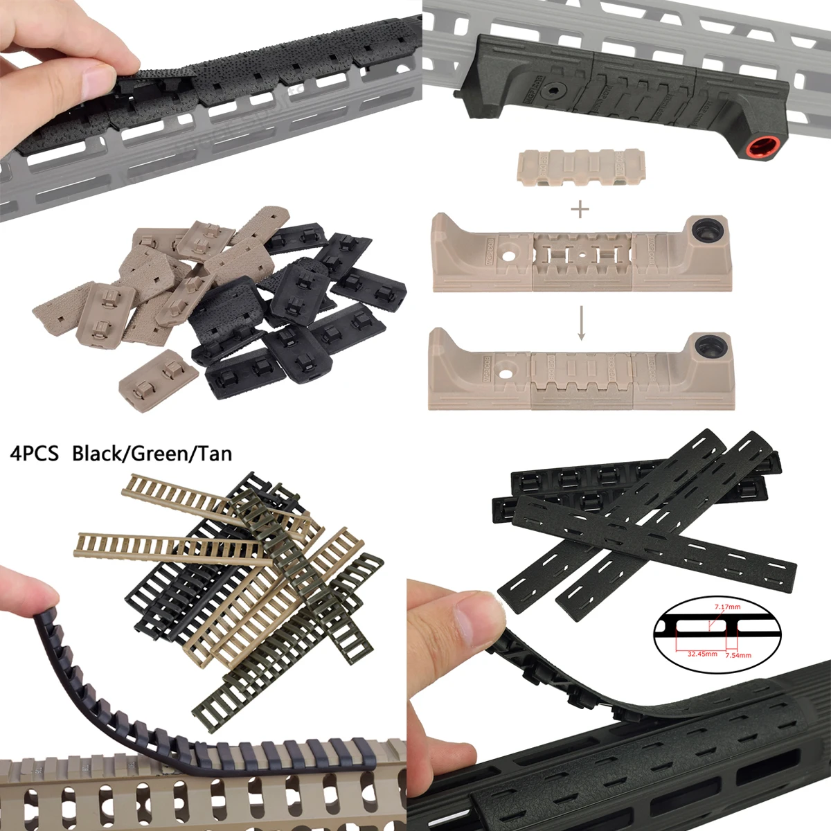 Adaptador de riel táctico, placas de montaje de cinta, 12 Uds. Para caza, Rifle, pistola, mira, 5 uds., BCM, 5,5 ", Kit de accesorios de cubierta de riel Mlok Keymod