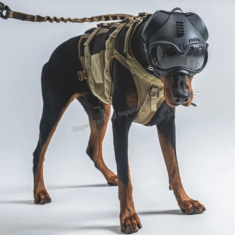 Casco táctico K9 para perros, con gafas para perros grandes, patrulla, perros pastor con protección para los oídos, riel Picatinny extraíble en la parte superior - imagen 5